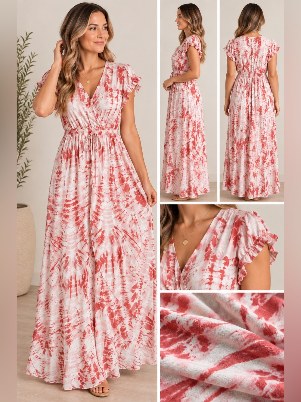 GIGIO Plus+ Coral Abstract Print Wrap-Style Maxi Dress XL